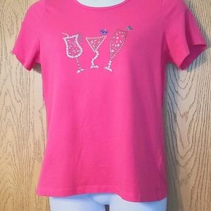 CORAL BAY Embellished Short Sleeve T Shirt L Pink